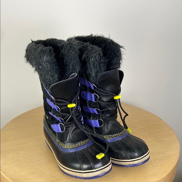 Sorel Shoes - Sorel Womens 5 Tall Faux Fur Black and Purple Waterproof Snow Boot Winter Casual